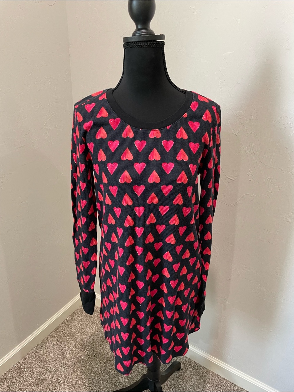 Victoria's Secret Black Nightgown with Pink Heart Print